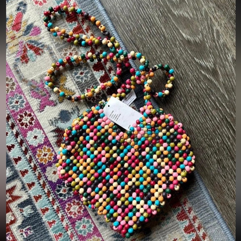 Urban Outfitters Wood Bead Multicolor Summer Heart Shaped Shoulder Bag